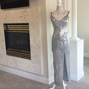 Fabulous sequin silver full length gown